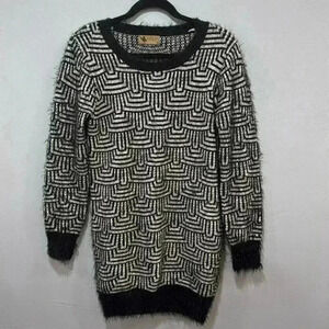 Katsumi Vintage Black and White Textured Patterned Sweater Dress Size Medium